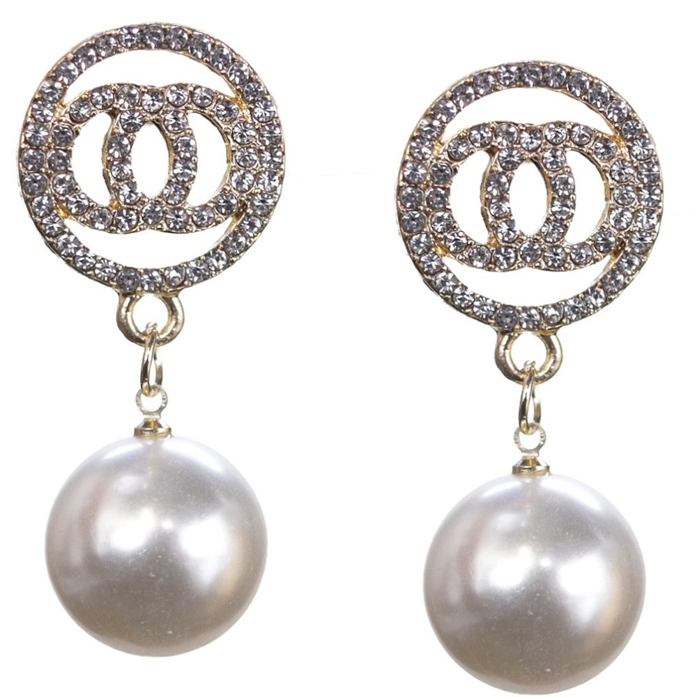 Gold Faux Pearl Double O Earrings